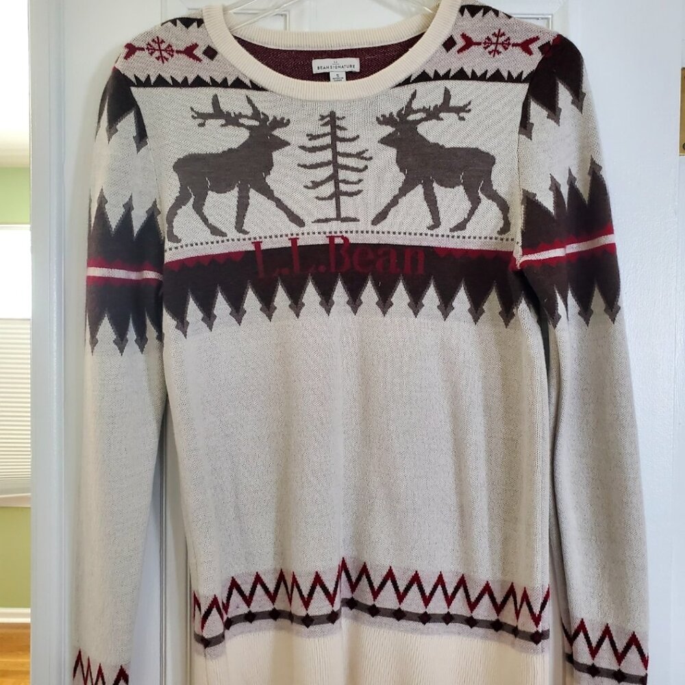 LL Bean Signature Women's washable merino wool fair isle sweater, size Small